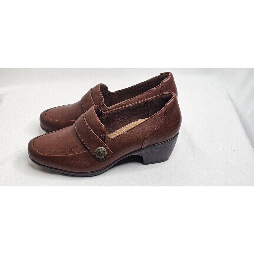 Clarks Womens Brown Leather Emily Andria Block Heel Loafer Shoe Size 6/36